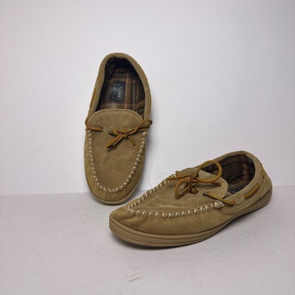 Jos A Bank Other - Jos A Bank Suede Moccasin Fur Plaid Lining Slipper Brown Tan Pajama Shoes Men 12